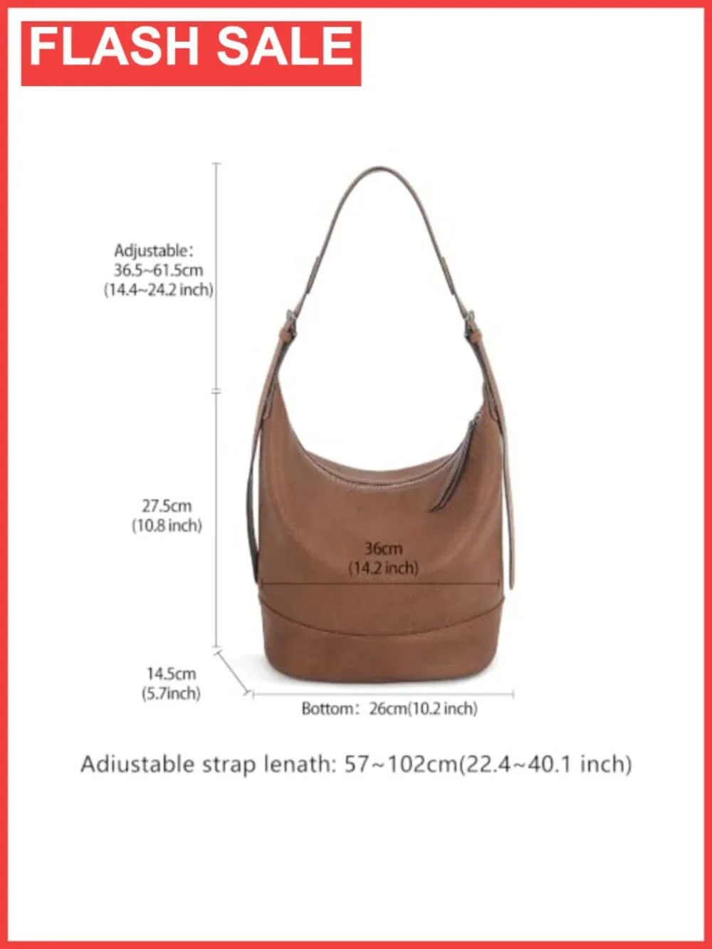Full-Grain Leather Slouchy Hobo Tote Bag Adjustable Crossbody Shoulder Handbag